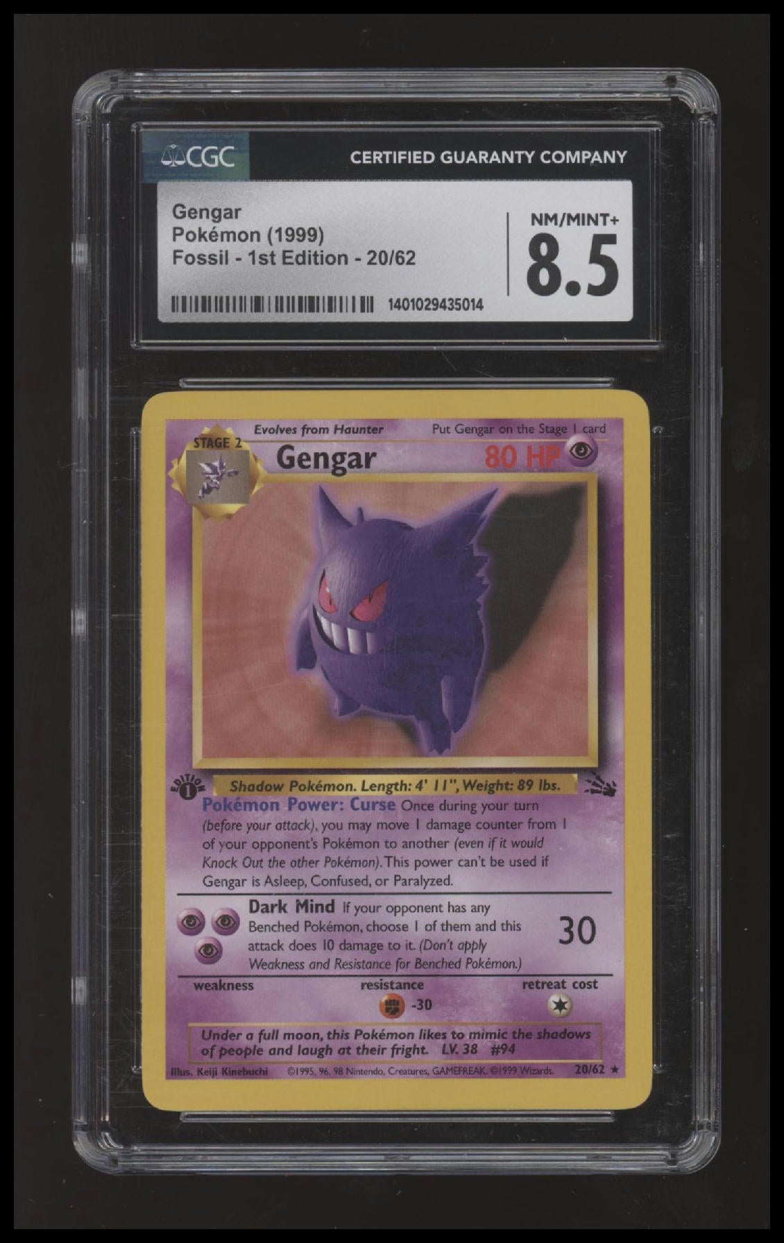 Pokemon - Gengar - Fossil - 20/62 - 1st. Ed - Non-Holo - CGC 8.5